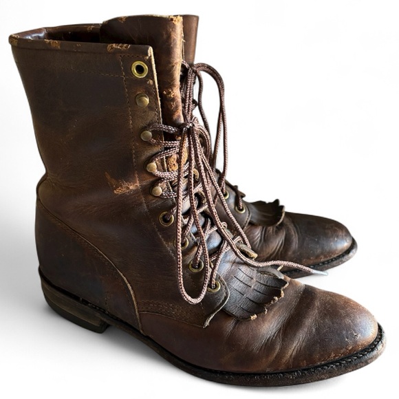 Justin Boots Shoes - Justin Roper Brown Leather Kiltie Lace Up Boots Mens 7 | Women’s 8.5